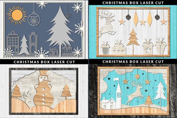 3D Christmas Village Shadow Box Bundle for Laser Cutting