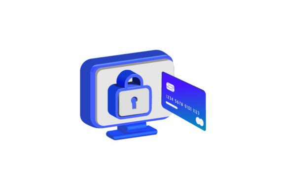 3D Computer with Credit Card Security Graphic for Commercial Use