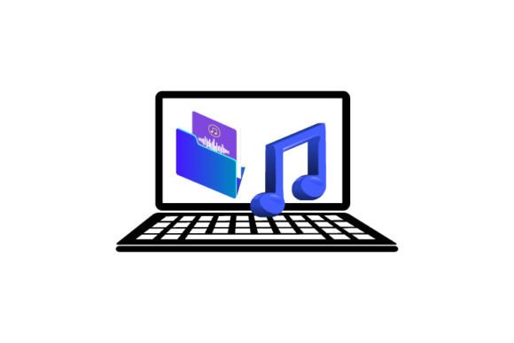 3D Laptop Illustration with Music: A Versatile Graphic Design Asset