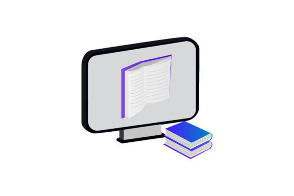 3d Object Monitor with Read Books Design Graphics
