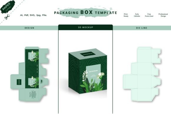 Box Die-line and 3d Mockup Die Cut Graphics for Boxes Amp