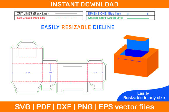 Customized Design Box Dieline Template for Graphics and Print Templates
