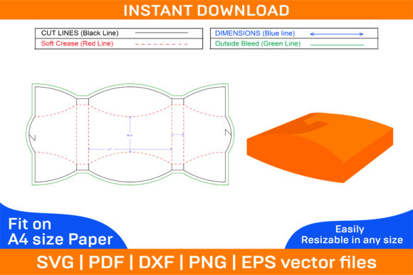 Pillow Box Design Dieline Template for Graphics and Print Templates