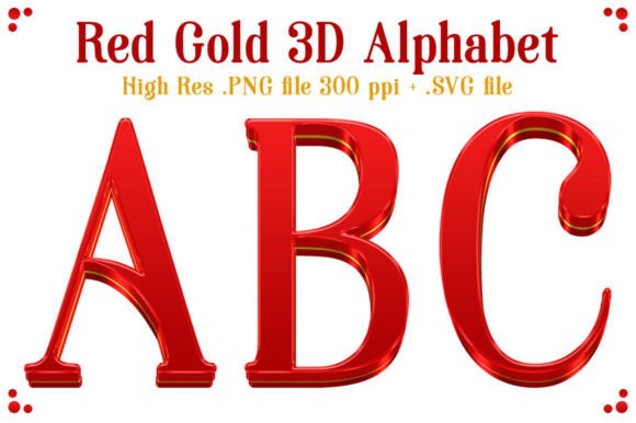 Red Gold 3D Alphabet Graphics for Craft Projects