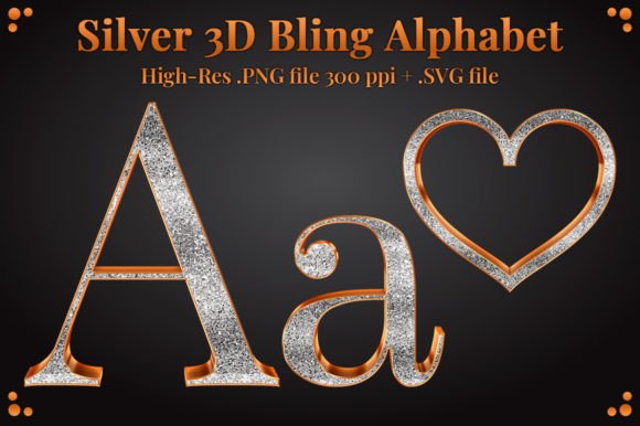 Silver 3D Bling Alphabet Set for Crafts and Graphics Projects