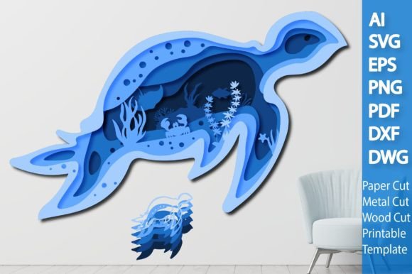 Summer Turtle Deep Sea Paper Laser 3D SVG for Editorial & Web Design