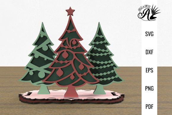 Three Christmas Trees on Stand Laser Cutting Design for Winter Amp Projects